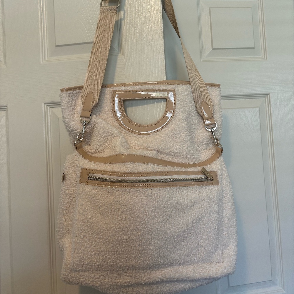 BEIS The Messenger Foldover Faux Shearling Tote